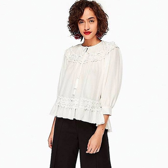 Kate Spade - Rambling Roses Silk Inset Blouse - Ivory/White - Picture 1 of 16